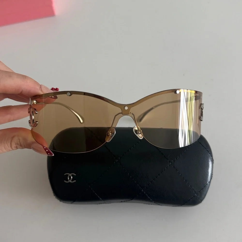 Authentic Chanel Shield Rimless Amber Sunglasses